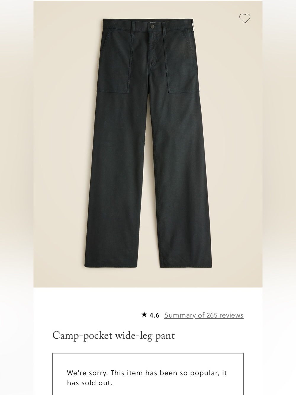 J. Crew Black Camp-Pocket Wide-Leg Pants